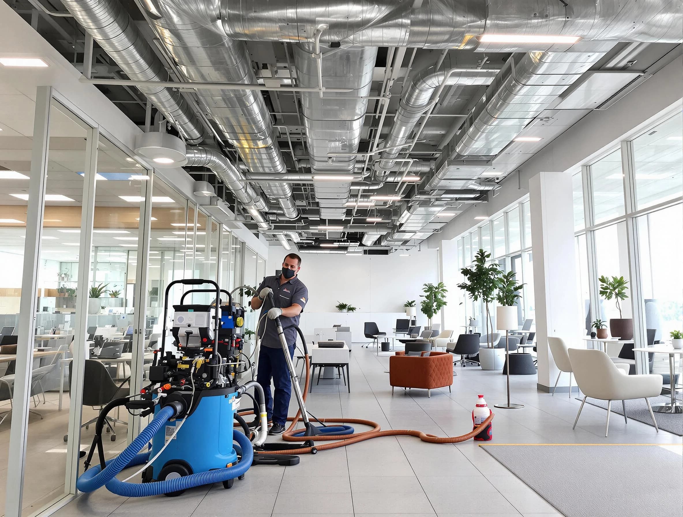 Falmouth Air Duct Cleaning team conducting comprehensive commercial duct cleaning at a business location in Falmouth