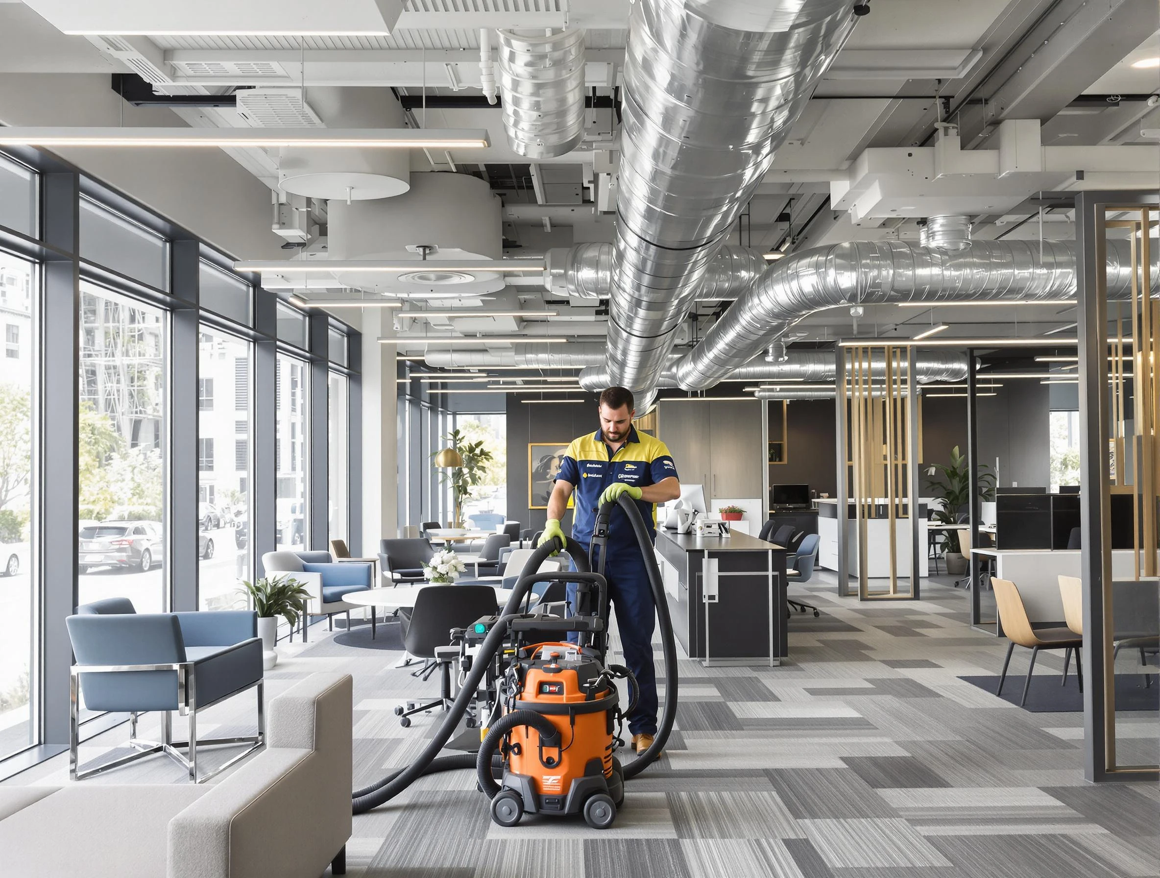Falmouth Air Duct Cleaning team performing thorough commercial duct cleaning at a Falmouth business center