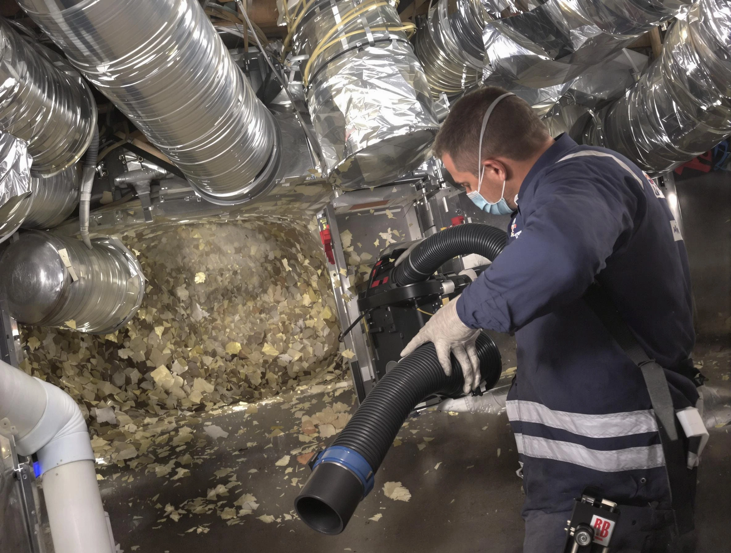 Falmouth Air Duct Cleaning specialist operating negative pressure cleaning equipment for thorough duct maintenance in Falmouth